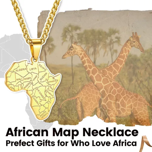 Vista 2 de GOLDCHIC JEWELRY - Collar de mapa de África para hombre, acero inoxidable, tribal africano, ojo egipcio de HorusI LOVE AFRICAMapa de Elefante