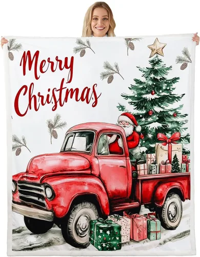 Vista 6 de Manta de cama Kawaii de Papá Noel, manta rústica de felpa con corona de Navidad para decoración rústica del hogar, manta de franela de flores rojas