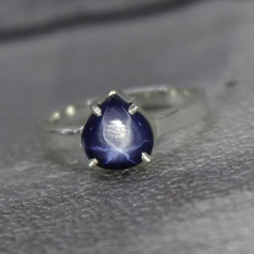 Vista 5 de GEMHUB Anillo de plata de ley de 1410 quilates con zafiro de estrella azul para mujer anillo de piedra natal con forma de pera anillo de diamantes
