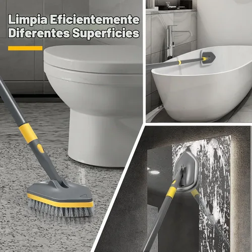 Vista 2 de Cepillo de ducha con mango largo para limpieza, cepillo de ducha extensible 3 en 1 de 56 pulgadas, accesorio intercambiable para limpiar la pared