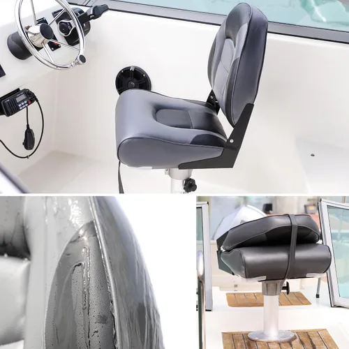 Vista 4 de P1 Premium Marine Asiento plegable para barco con respaldo alto, tornillos de acero inoxidable incluidos