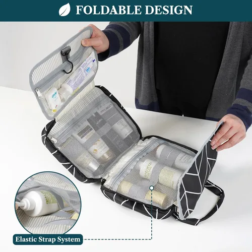 Vista 4 de PAVILIA Neceser Colgante Bolsa de Viaje para Mujeres y Hombres, Organizador de Cosméticos Plegable, Bolsa de Maquillaje Resistente al Agua