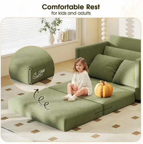Vista 5 de Sofá cama convertible de 51 pulgadas, sofá cama plegable 2 en 1, sofá biplaza para espacios pequeños, con 2 cojines, para apartamento, sala de estar