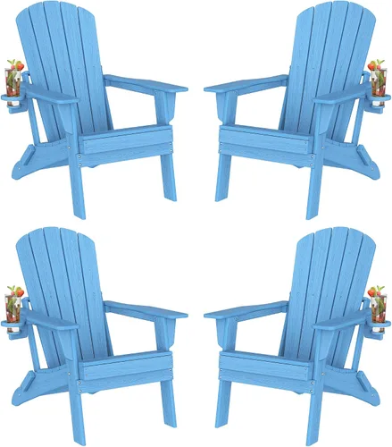 Vista 42 de Plawdlik Juego de 10 sillas plegables Adirondack con textura de madera, HDPE pesado para todo tipo de clima, juego cómodo junto a la piscina, patio