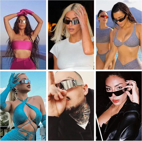 Vista 2 de NULOOQ Y2K - Gafas de sol futuristas envolventes sin montura para mujeres y hombres, gafas de sol de moda Cyberpunk con visera monobloque