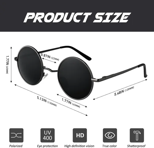Vista 101 de CGID Gafas de sol unisex polarizadas redondas E01 Lennon