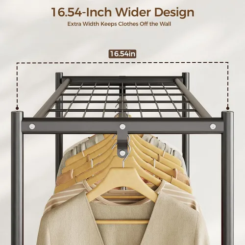 Vista 3 de HYSEYY Rolling Clothes Rack Heavy Duty Clothing Rack for Hanging Clothes Freestanding Garment Rack with Shelves & Wheels, Sturdy Portable Wardrobe