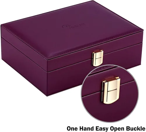 Vista 5 de Voova - Joyero organizador para mujeres y niñas, 2 capas de almacenamiento de joyas grandes para hombres, soporte para joyas de piel sintética