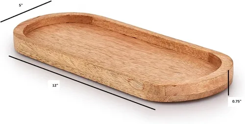 Vista 5 de Samhita Juego de 3 bandejas ovaladas de madera de mango perfectas para soporte de alimentos/barbacoa, servir queso, sushi, aperitivos navideños