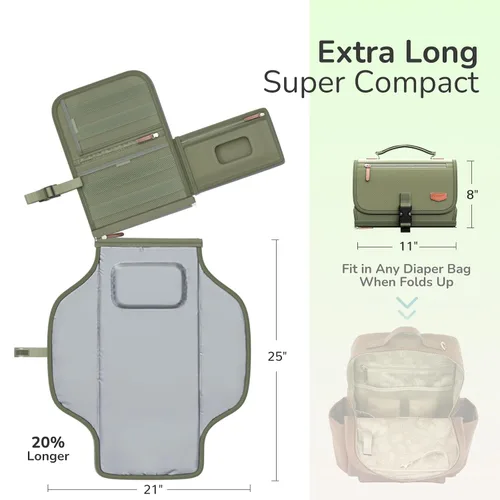 Vista 3 de Cambiador de pañales portátil con correa para el hombro, cambiador de viaje desmontable con bolsillo para toallitas para bebé, regalos para baby