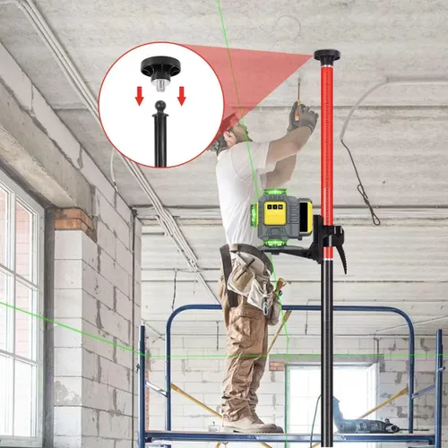 Vista 3 de Mástil telescópico, mástil de soporte telescópico con poste de montaje extensible para niveles láser de láseres giratorios y lineales