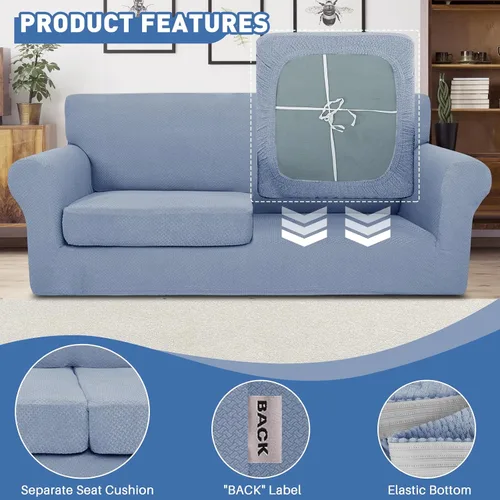 Vista 4 de JIVINER Fundas de sofá de 3 piezas para sofá de 2 cojines, funda elástica para sofá con 2 fundas de cojín de asiento extra grandes, fundas de sofá
