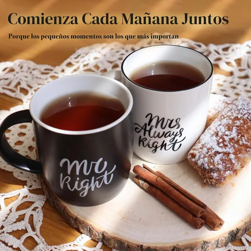 Vista 5 de Triple Gifffted Tazas de café Mr Right Mrs Always Right Ideas de regalo para parejas, aniversario de boda, compromiso, Navidad, para él y ella