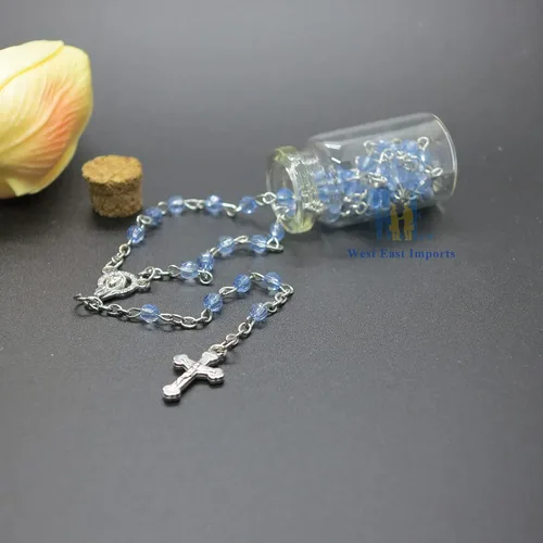 Vista 6 de Sudopo Bautismo Favor (12PCS) Rosario de la Santa Comunión en tarro de botella de vidrio Recuerdos de Bautizo Quinceañera Perla Azul Bautizo