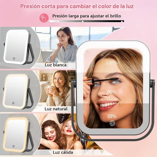 Vista 5 de FUNTOUCH Espejo de aumento de viaje 30X/1X con luz, negro
