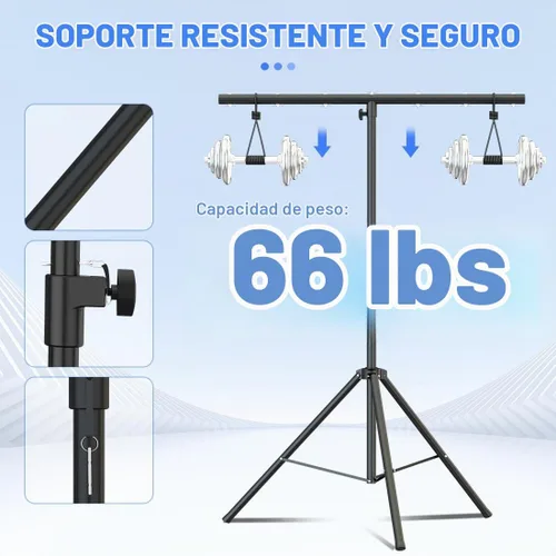 Vista 4 de Soporte de luces de DJ con barra redonda en T, trípode resistente Par Can para 7 luces, soporte de luz de escenario, altura ajustable de 41 a 95