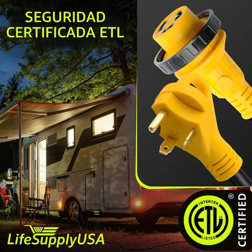 Vista 6 de Cable de extensión RV de 15 pies de 30 amperios (TT-30P/L5-30R) con conector de bloqueo giratorio y mango de fácil agarre, 10/3 AWG 125 voltios