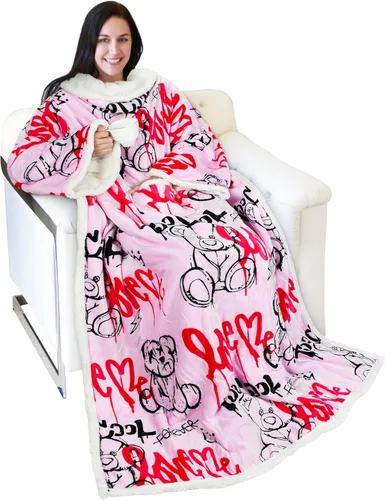 Vista 29 de Catalonia - Manta de forro polar tipo sherpa con mangas, súper suave, cálida y cómoda, de gran tamaño, de forro polar y microplush, con mangas