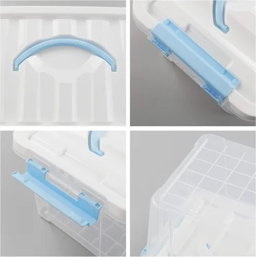 Vista 5 de Gloreen - Contenedores de almacenamiento transparentes de 6 cuartos con tapa blanca y mango azul, 2 paquetes Caja de contenedores