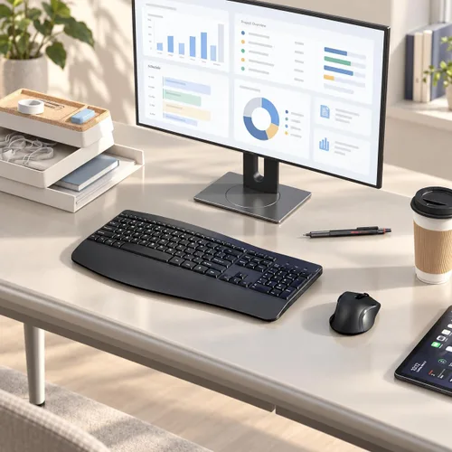 Vista 8 de Combo de teclado y mouse inalámbricos, teclas de onda ergonómicas 2.4G Negro