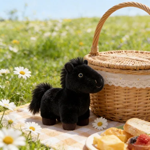 Vista 6 de PEACH CAT Animal de peluche de caballo de 8 pulgadas, lindo caballo de peluche suave, juguetes de peluche, regalos para niños, color negro