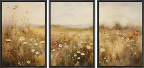 Vista 85 de SIGNWIN Lienzo enmarcado para pared, juego de arte de campos pastorales, flores silvestres, campo rústico, paisaje, floral, ilustraciones modernas