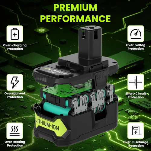 Vista 5 de Paquete de 2 repuestos P102 de 80000mAh para batería Ryobi de 18 V y Compatible con herramientas eléctricas inalámbricas Ryobi de litio P102 P103