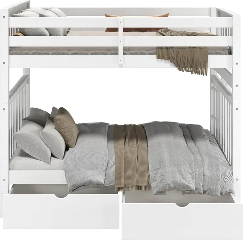 Vista 8 de Bedz King Literas de estilo misión matrimonial sobre tamaño matrimonial con escalera lateral y 2 cajones debajo de la cama, color blanco