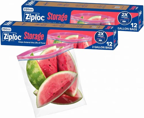 Vista 7 de Ziploc Bolsas de almacenamiento de alimentos de 2 galones, parte inferior de pie, fáciles de llenar, 12 bolsas en total
