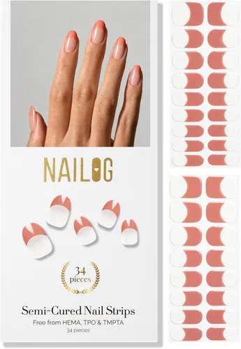 Vista 22 de NAILOG - Tiras de uñas de gel semicuradas 34 piezas Compra 2 y obtén 1 lámpara ultravioleta Calcomanías de esmalte de uñas duraderas con acabado