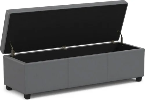 Vista 4 de SIMPLIHOME Avalon - Banco contemporáneo tipo otomana rectangular con almacenamiento extragrande de 54 pulgadas de ancho, de pelo sintético de Gris