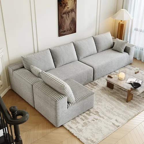 Vista 35 de Sofá modular modular de 139.4 pulgadas, sofás minimalistas en forma de L con diván de asiento medio, moderno sofá convertible de asiento profundo