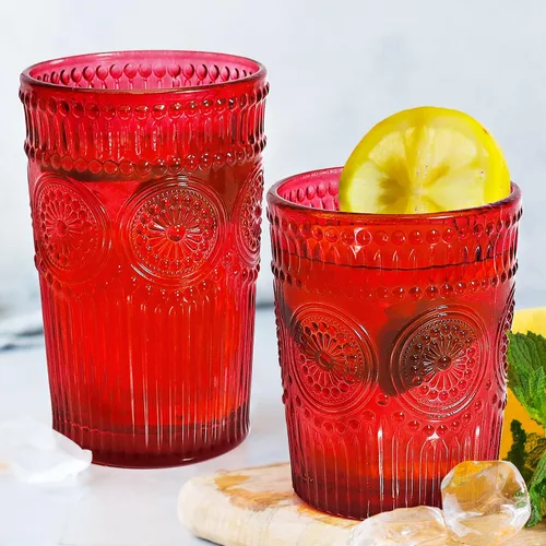 Vista 8 de Loivttvv Juego de 12 vasos vintage para beber, vasos highball de 12 oz y vasos de cristalería acanalados en relieve de 9 oz para cóctel de Acción