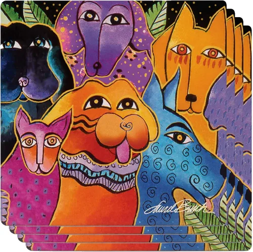 Vista 6 de Monarque Portavasos de cerámica para bebidas, juego de cuatro, Laurel Burch (Dancing Hearts)