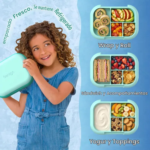 Vista 4 de Bentgo Chill Kids - Lonchera Bento de 4 compartimentos a prueba de fugas Aguamarina