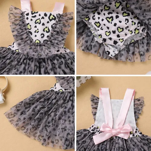 Vista 12 de IBTOM CASTLE Vestido de princesa tutú para niña pequeña con estampado de leopardo, dona, ratón, vestido de princesa con funda para pañales, conjunto