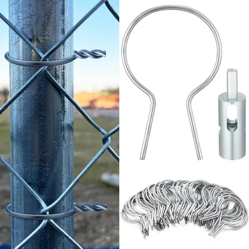 Vista 7 de Hicarer 200 piezas de amarres de cerca giratorios de 2-7/8" DE de acero galvanizado preformado calibre 9 con mandril de taladro herramientas