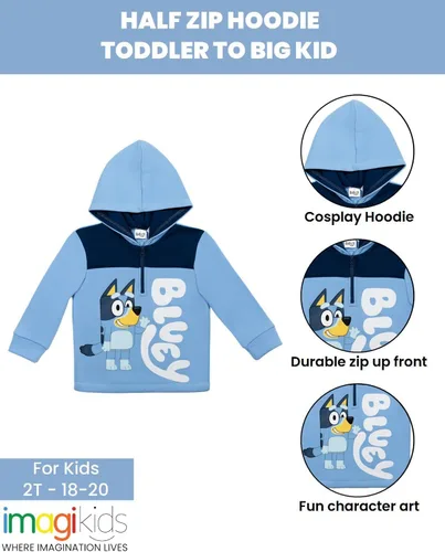 Vista 6 de Bluey Sudadera con capucha de forro polar con media cremallera para niños pequeños y grandes