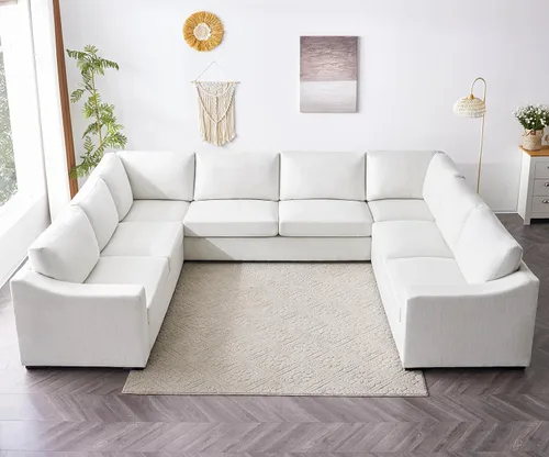 Vista 18 de ELUCHANG Sofá moderno de 85 pulgadas para sala de estar, sofá de lino natural de 3 plazas con asientos extra profundos, cojín tapizado y funda