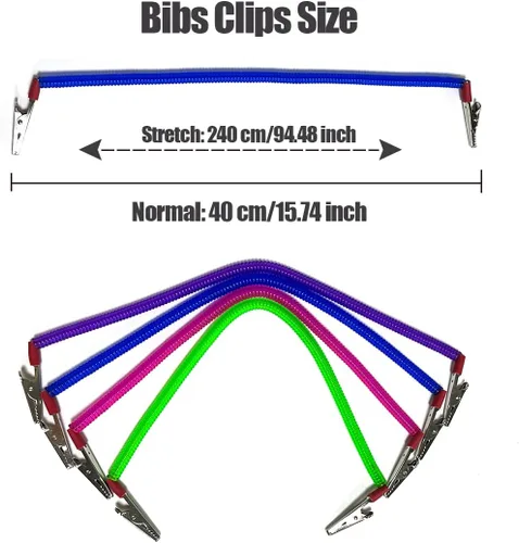 Vista 3 de 4 piezas de servilletero, clips de babero multicolor para dental, cadenas de cuello con clips de metal para clínica dental, protector de ropa