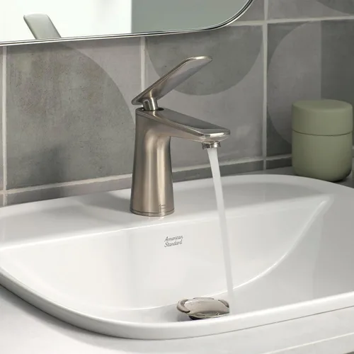 Vista 2 de American Standard 7061101.295 Aspirations - Grifo de baño de una sola manija con drenaje, 1.2 GPM, níquel cepillado