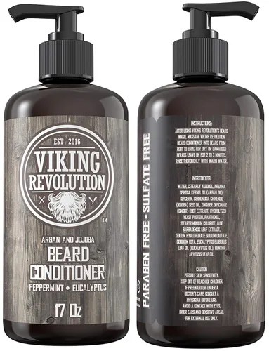 Vista 2 de Viking Revolution Acondicionador para barba con aceite de argán y jojoba - Suaviza y fortalece - Aroma natural a menta y eucalipto - Acondicionador