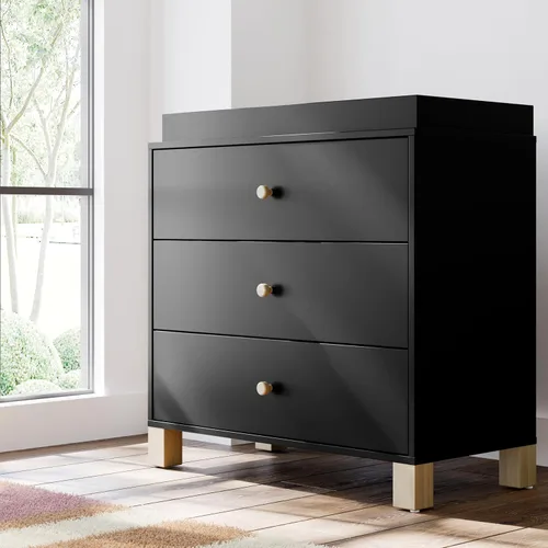 Vista 2 de Storkcraft California - Cómoda de 3 cajones con cambiador, color negro/madera flotante