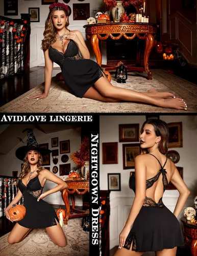 Vista 4 de Avidlove - Camisón para dormir tipo babydoll de lencería con encaje para mujer