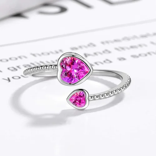 Vista 3 de Step Forward - Anillo de plata de ley 925 con piedra de nacimiento para mujer, ajustable, con corazón abierto, constelación, aniversario, regalo