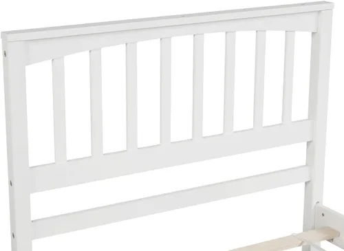 Vista 3 de Marco de cama de plataforma de tamaño individual, cama de plataforma de madera con cabecera y soporte de listones, muebles de dormitorio para niños