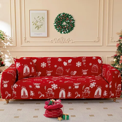 Vista 14 de Funda de sofá de Navidad Verde, Funda Elástica para Sofá, Funda Deslizante para Sofás y Sofás de Dos Plazas, 1 Pieza, Funda Temática Navideña