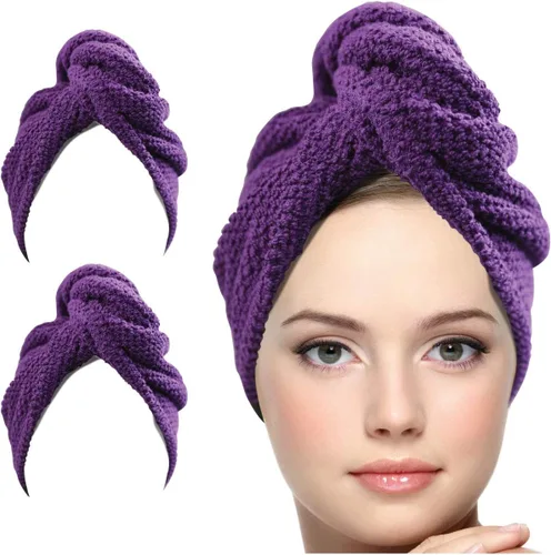 Vista 15 de KEEPOZ Toalla para el cabello de secado rápido, 100% algodón, súper absorbente, turbante para la cabeza para mujeres con botón, productos