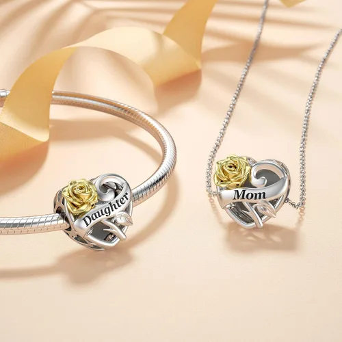 Vista 2 de SEVENWELL Dijes familiares para Pandora cuentas de plata de ley 925 con diseño de corazón para pulsera madre hermana hija esposa nana mejor amiga
