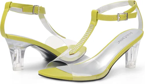 Vista 5 de ANN CREEK Sandalias de tacón transparente con correa en T y diamantes de imitación para mujer